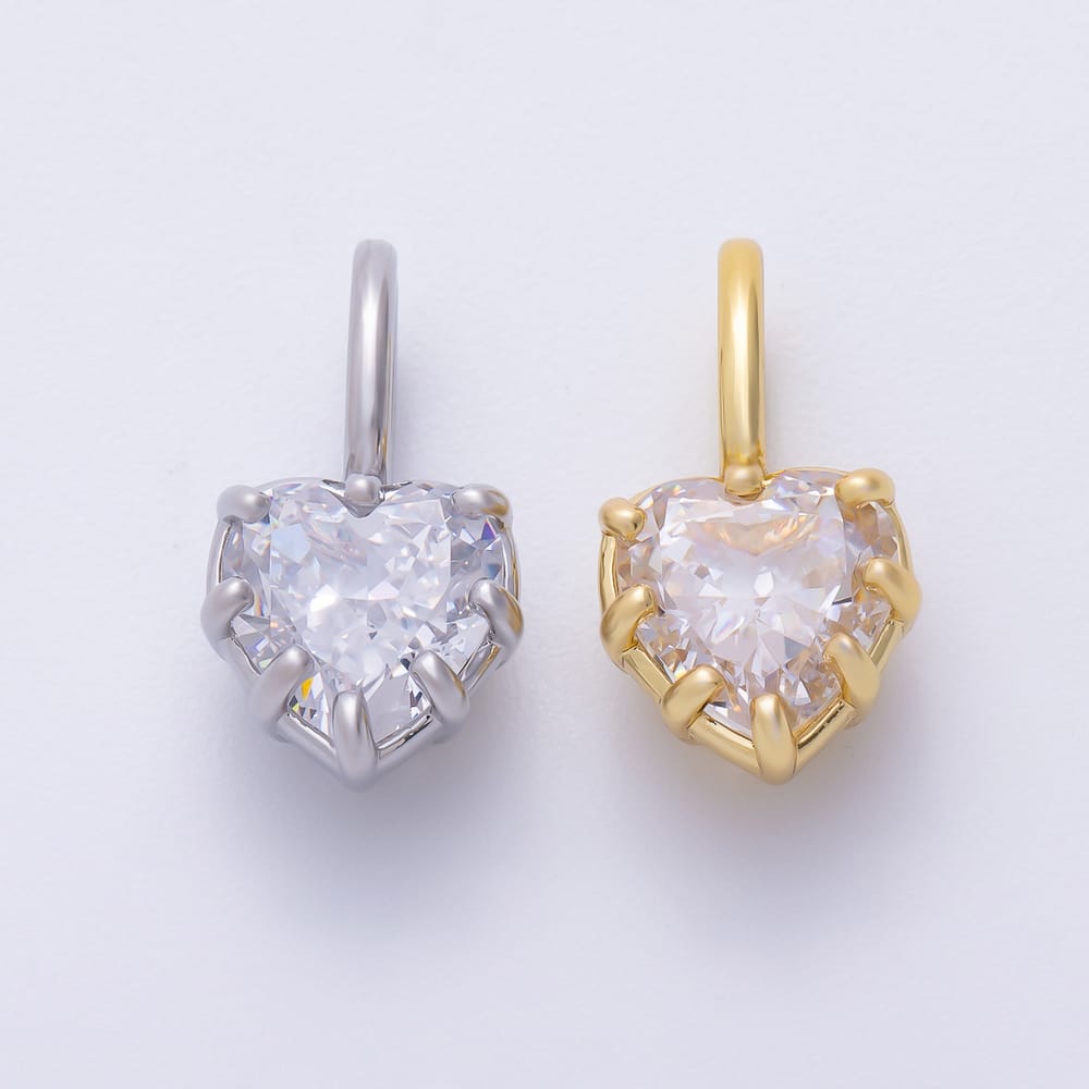 16K Gold Filled 17mm Heart Clear CZ Georgian Set Bezel Solitaire Pendant in Gold & Silver | Charms-02410 Charms-02411