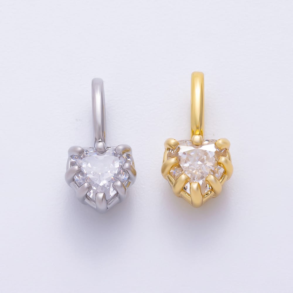 16K Gold Filled 14mm Mini Heart Clear CZ Georgian Set Bezel Solitaire Pendant in Gold & Silver | Charms-02422 Charms-02423