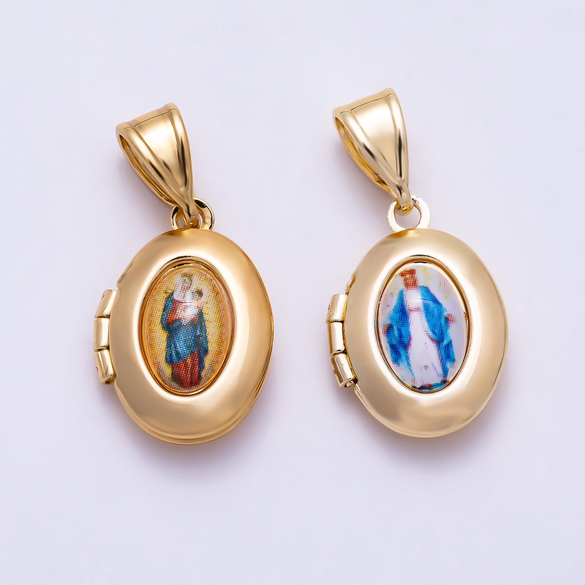 16K Gold Filled 16mm Oval Virgin Mary Hinged Locket Religious Pendant | Charms-02004 - Charms-02005