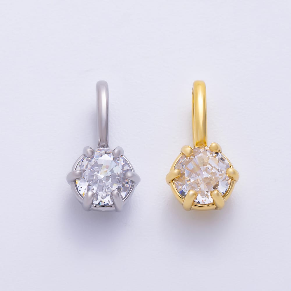 16K Gold Filled 14mm Mini Round Clear CZ Georgian Set Bezel Solitaire Pendant in Gold & Silver | Charms-02426 Charms-02427