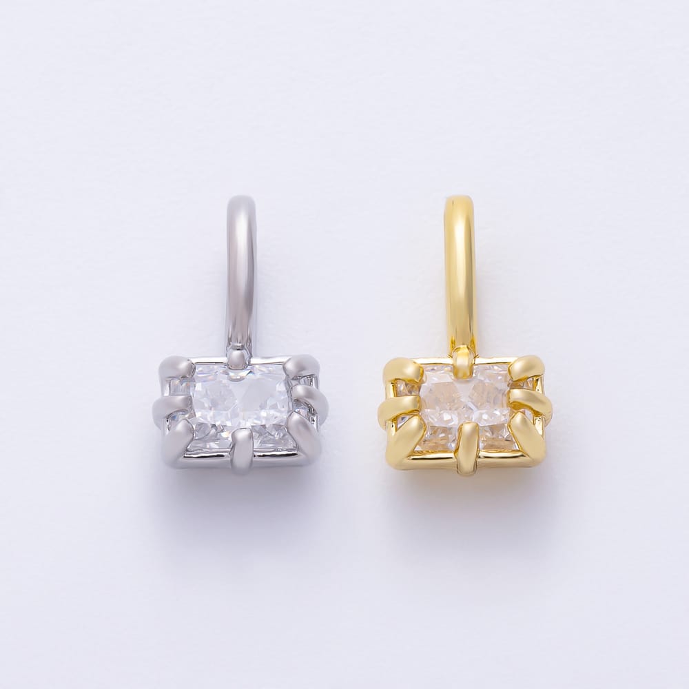 16K Gold Filled 13mm Mini Baguette Clear CZ Georgian Set Bezel Solitaire Pendant in Gold & Silver | Charms-02416 Charms-02417