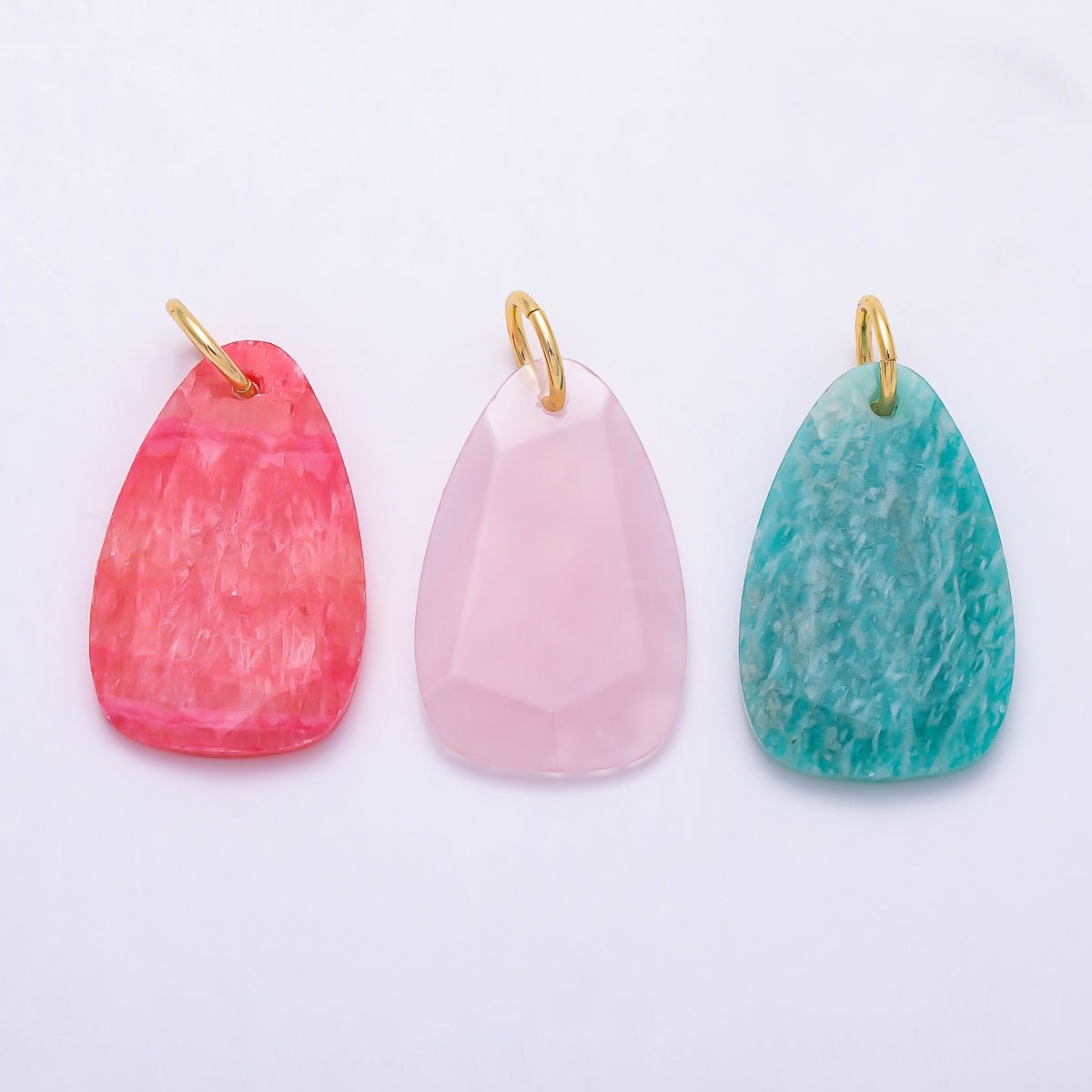 16K Gold Filled 28mm Colorful Organic Teardrop Asymmetric Natural Gemstone Pendant | Charms-01665 - Charms-01667