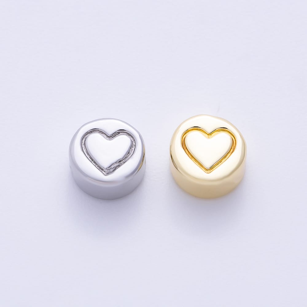 16K Gold Filled 7mm Minimalist Engraved Heart Round Bead in Gold & Silver | Beads-00639 Beads-00640