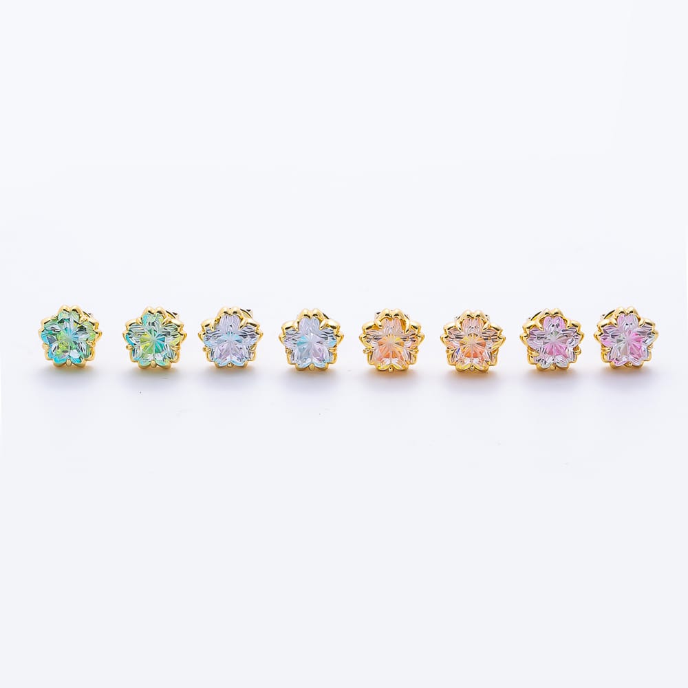 16K Gold Filled 17mm Blue, Purple, Green, Orange CZ Prong Bezel Flower Stud Earrings | Earrings-01239 ~ Earrings-01242