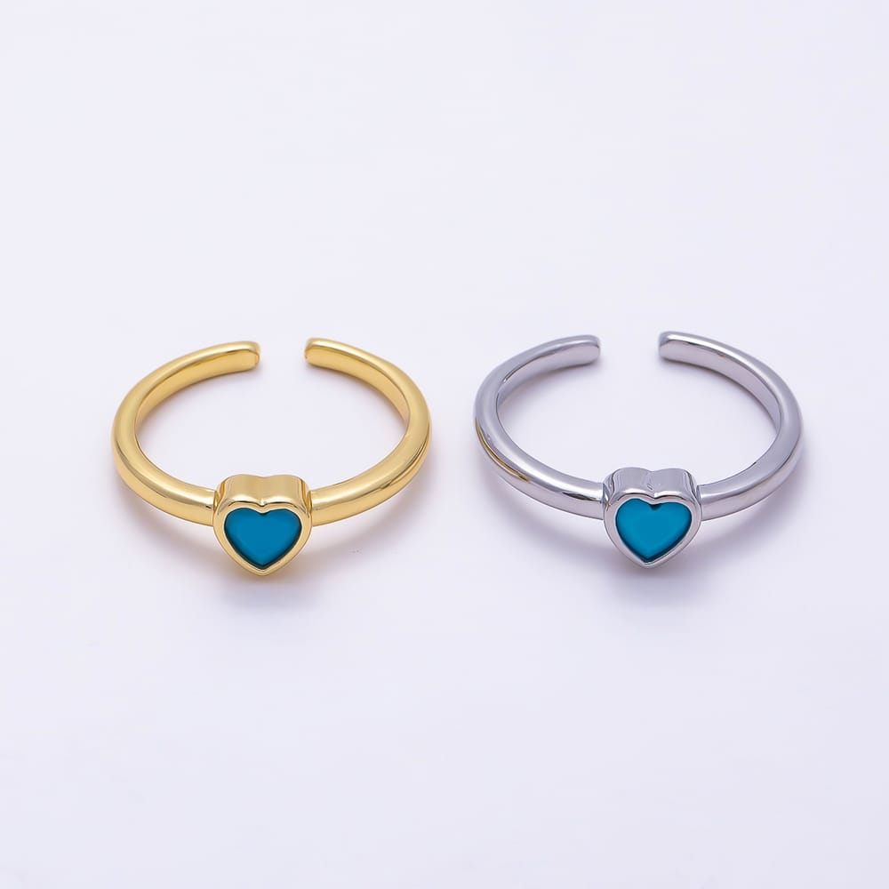 16K Gold Filled Turquoise CZ Heart Solitaire Adjustable Ring | Rings-00390