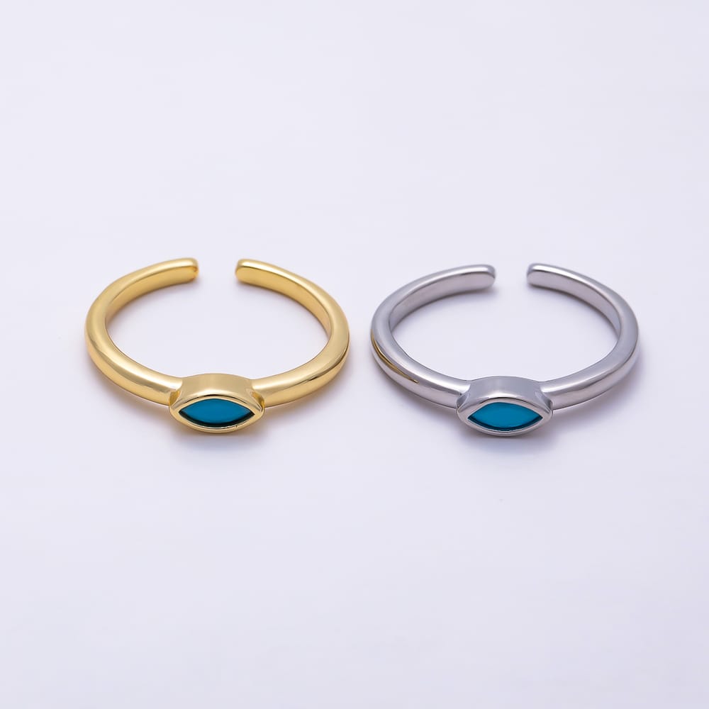 16K Gold Filled Turquoise Marquise CZ Solitaire Open Adjustable Ring | Rings-00395 - Rings-00396