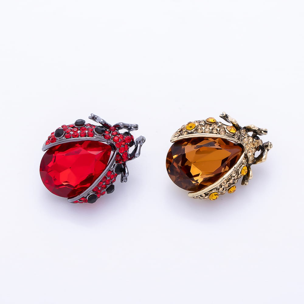 Vintage Gold 25mm Brown, Red Rhinestone Ladybug Insect Pin Brooch | BH-00241 BH-00242