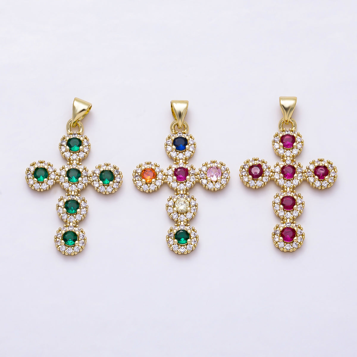 16K Gold Filled 29mm Multi Color Micro Paved CZ Cross Religious Pendant | Charms-01918 - Charms-01920