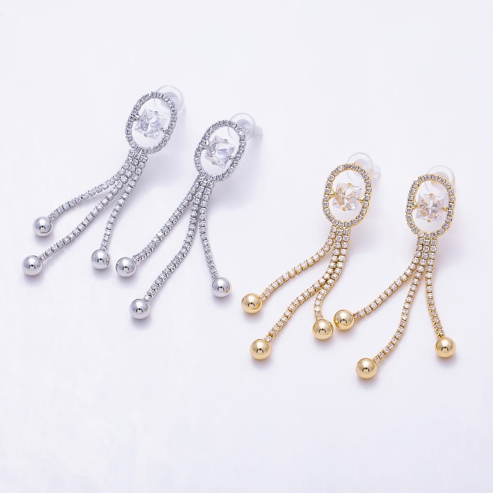 16K Gold Filled 46mm Oval Halo Princess CZ Triple Fringe Dangle Earrings | Earrings-01025 - Earrings-01026