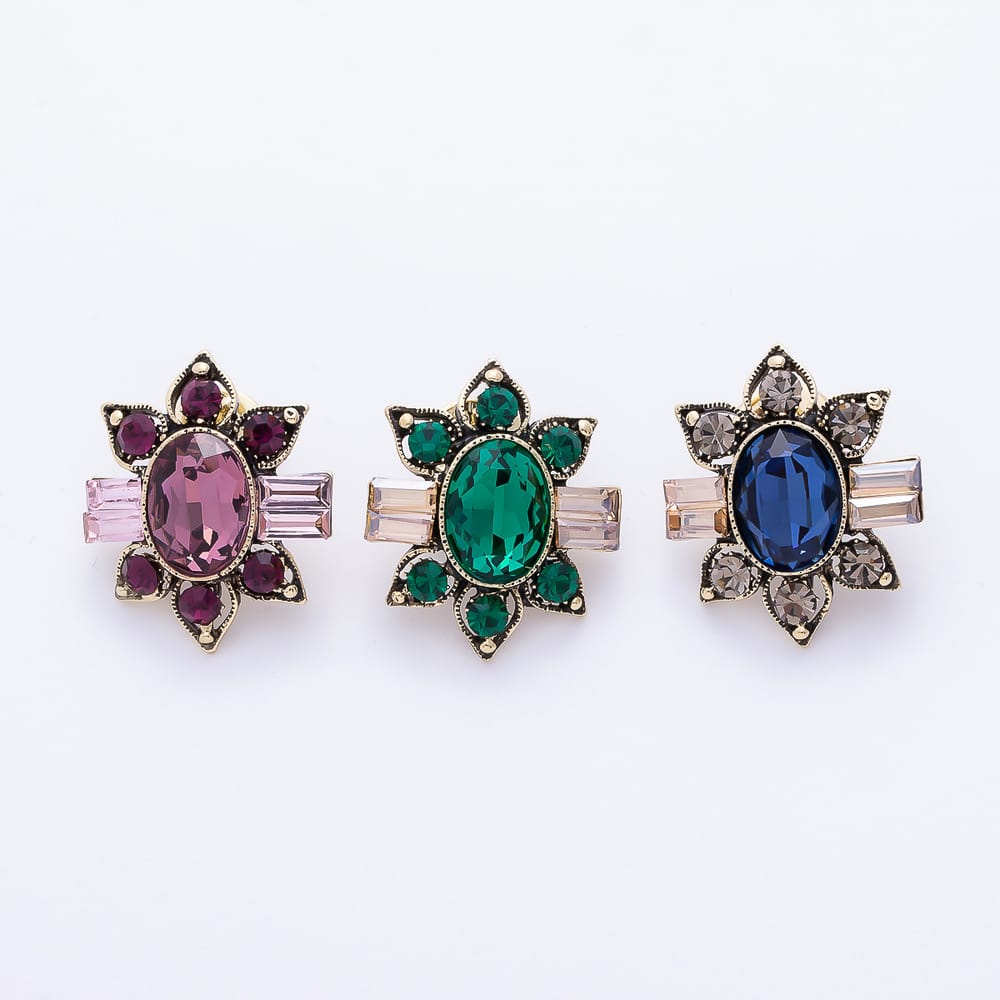 Vintage Gold Green, Pink, Blue Rhinestone Flower Starburst Pin Brooch | BH-00246 ~ BH-00248