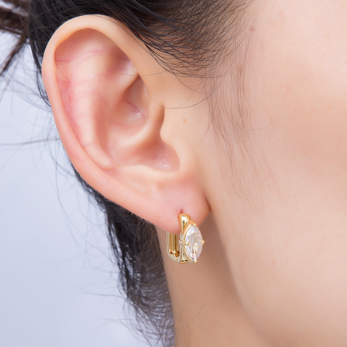 16K Gold Filled 15mm Clear Marquise Prong Rectangle Hoop in Gold & Silver | Earrings-00676 Earrings-00677