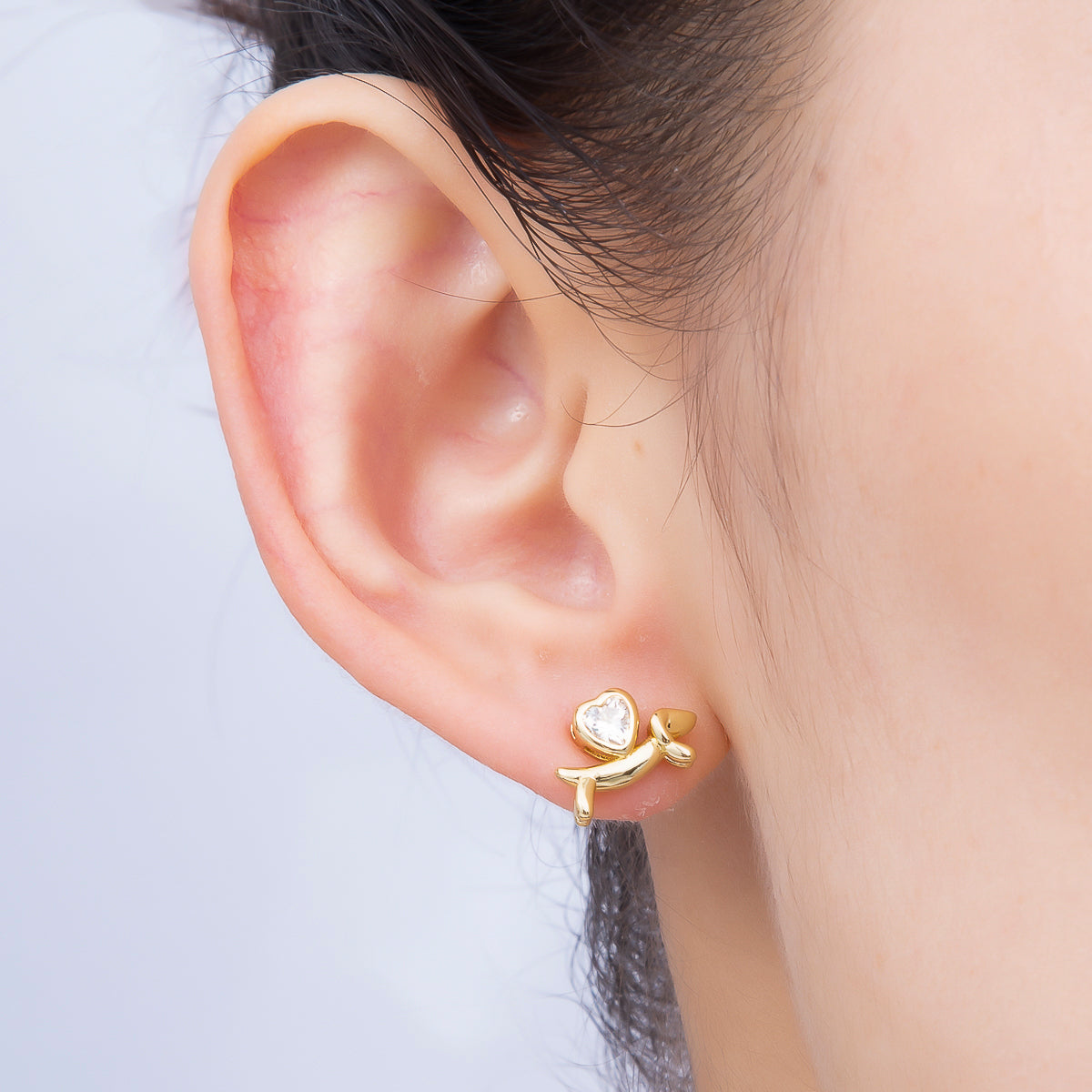 16K Gold Filled 15mm Heart CZ Puppy Animal Stud in Gold & Silver | Earrings-00674 Earrings-00675