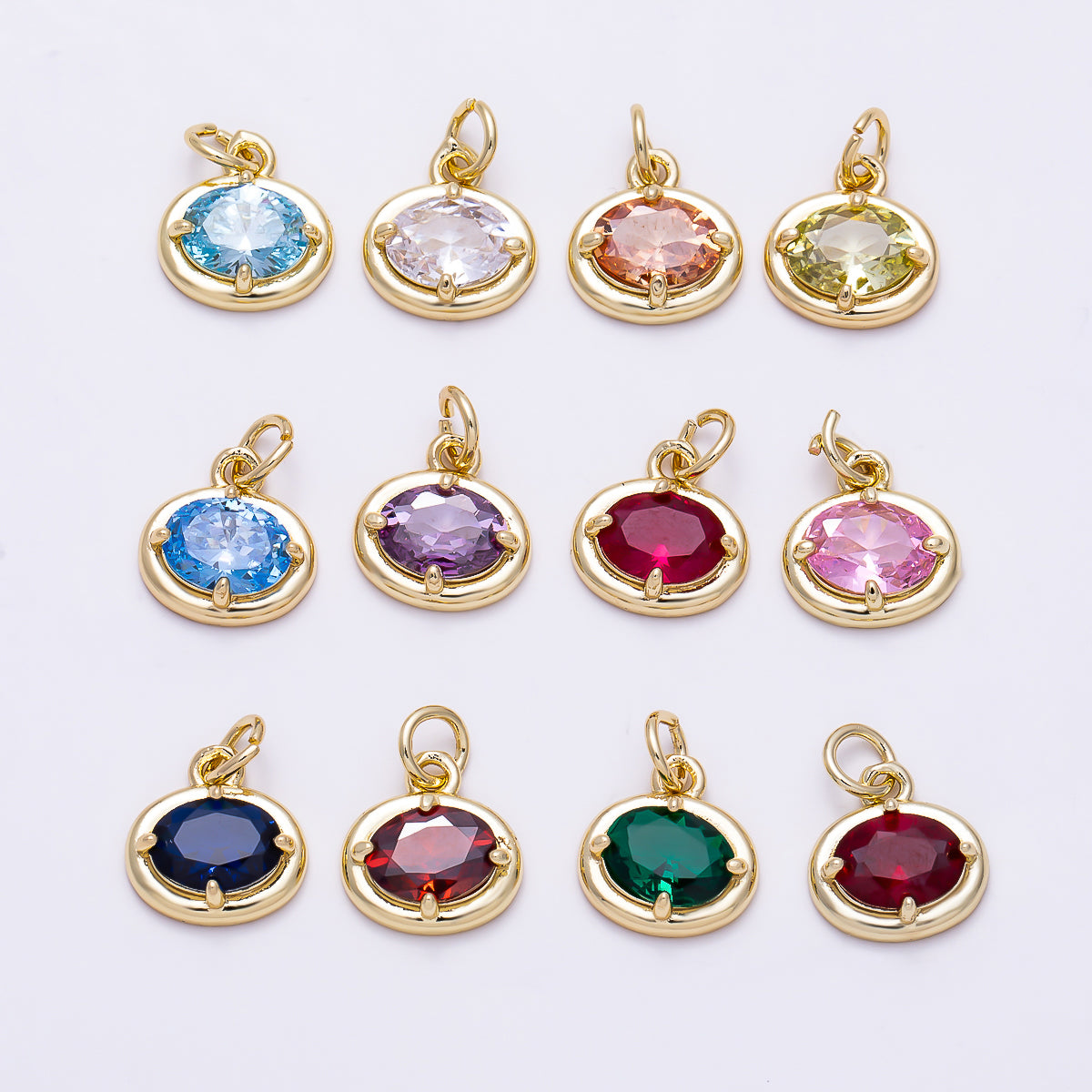 16K Gold Filled 11mm Oval CZ Faceted Birthstone Bezel Charm | Charms-01794 - Charms-01804