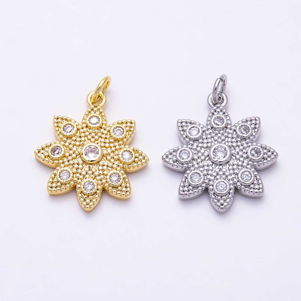 16K Gold Filled 21mm Clear Bohemian Lotus Starburst CZ Celestial Charm | Charms-02043 - Charms-02044