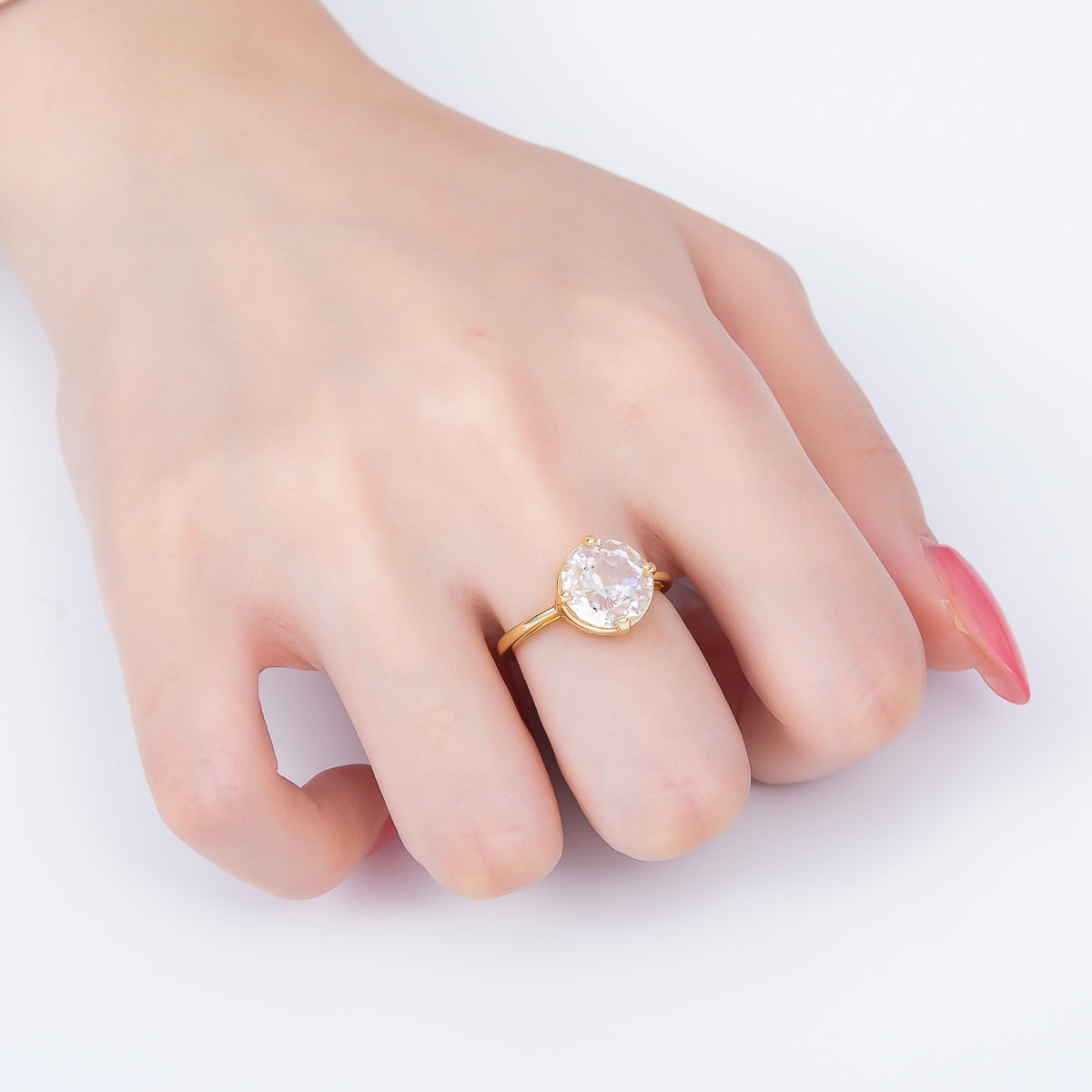 16K Gold Filled Clear CZ Round Prong Solitaire Ring | Rings-00279