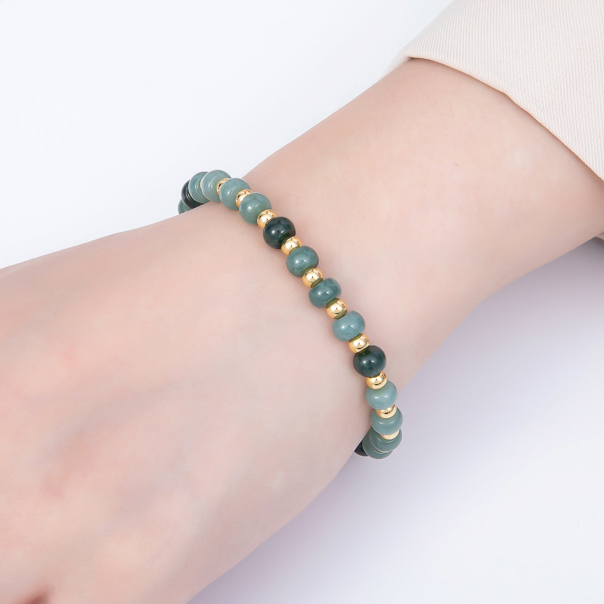 16K Gold Filled 6mm Green Aventurine Rondelle Gemstone Chain 7 Inch Bracelet w. Extender | WA-00217