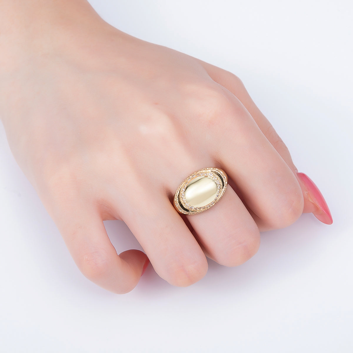 16K Gold Filled Micro Paved CZ Open Signet Ring | Rings-00289