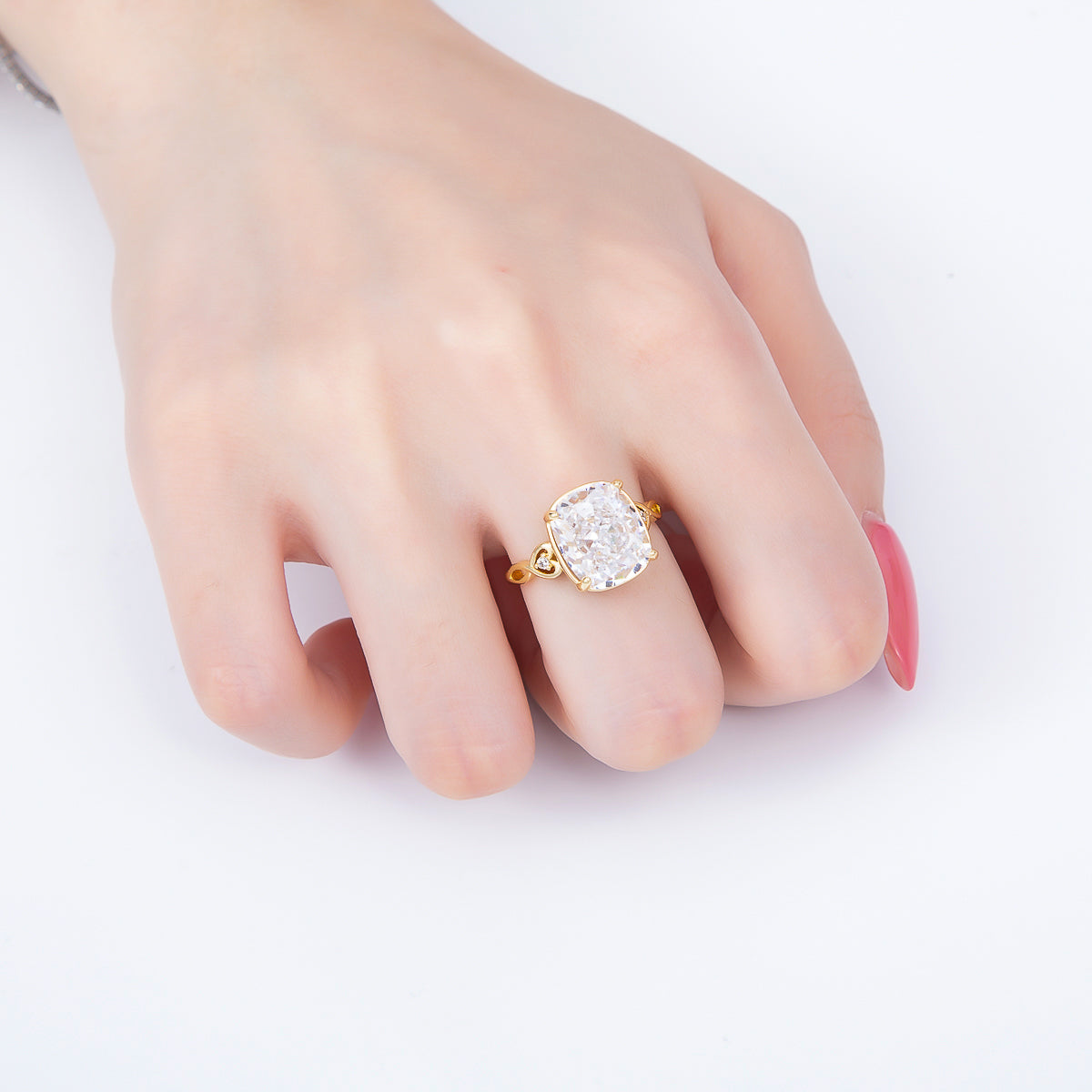 16K Gold Filled Clear CZ Rounded Oval Baguette Prong Solitaire Ring | Rings-00284