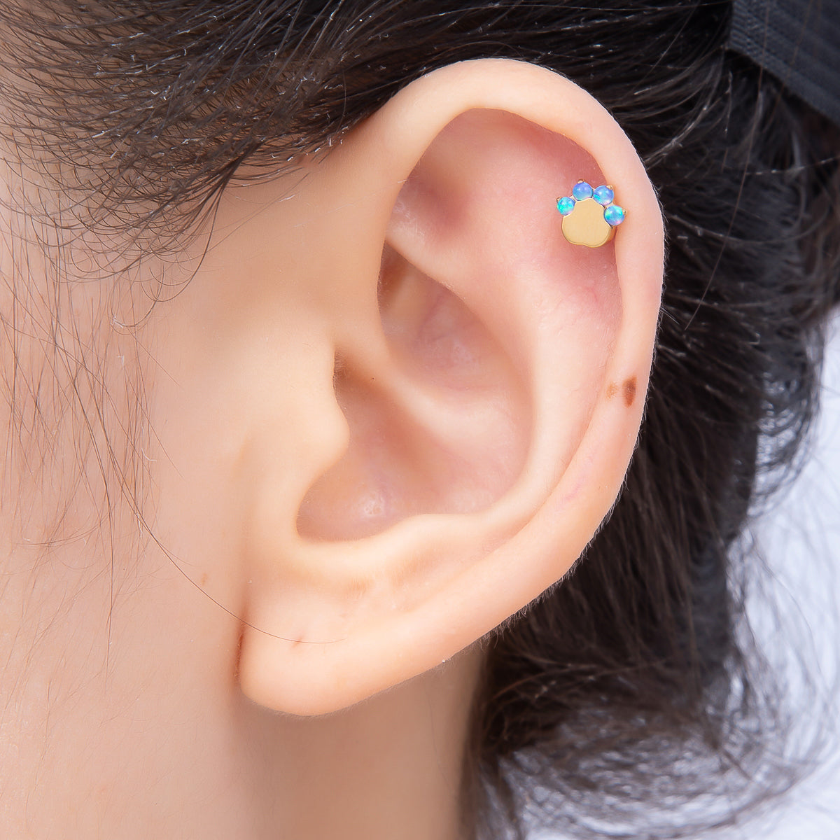 Titanium 11mm Blue Opal Animal Pet Paw Print Cartilage Piercing Flat Back Stud in Gold & Silver | Findings-00435 Findings-00436
