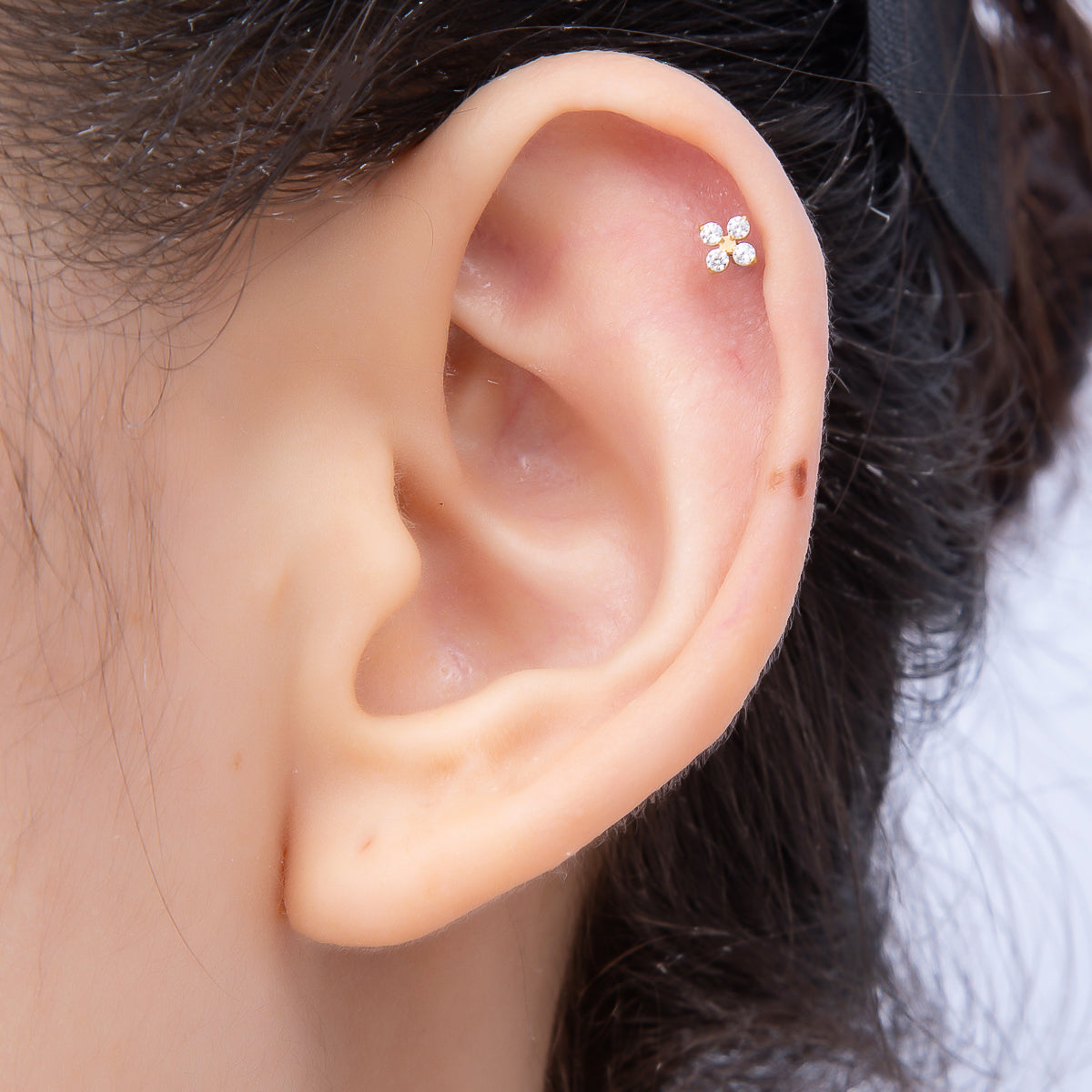 Titanium 3.3mm Clear CZ Flower Universal Cartilage Piercing Flat Back Stud | Findings-00431