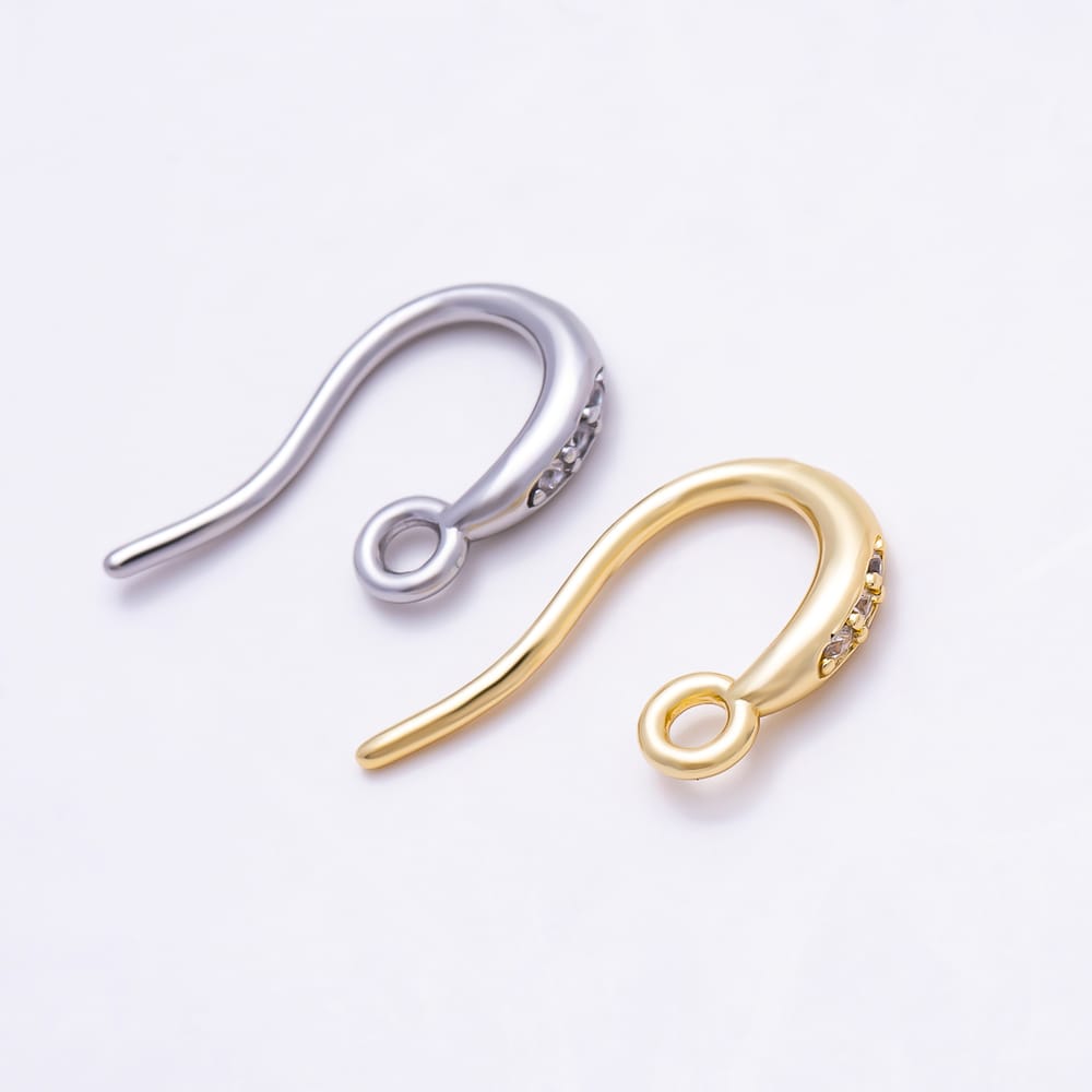 16K Gold Filled 19mm Micro Paved CZ Curved Ear Wire French Fish Hook Earring | Findings-00580 - Findings-00581