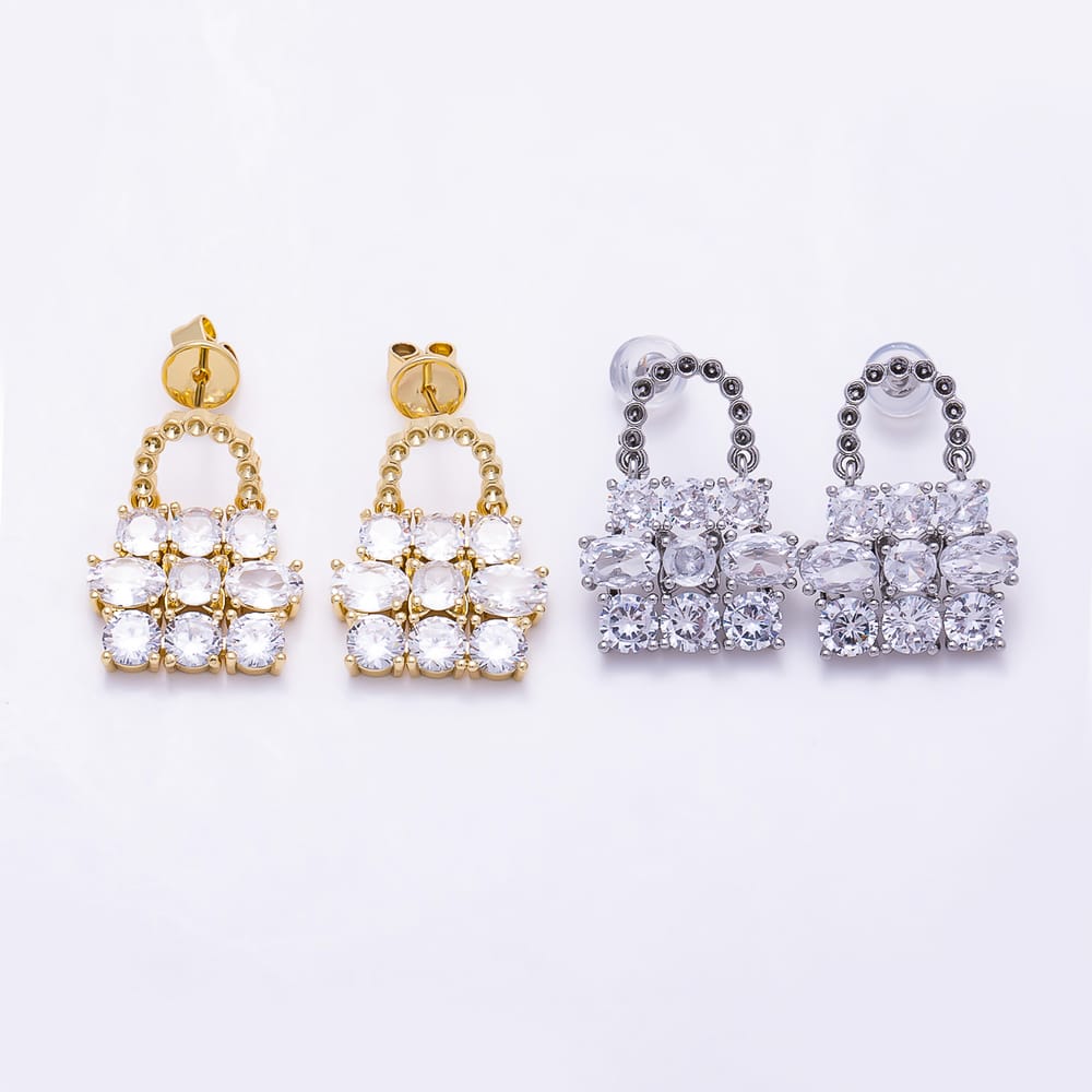 16K Gold Filled 22mm Clear Multi Cut CZ Luxury Handbag Stud Earrings| Earrings-00872 - Earrings-00873