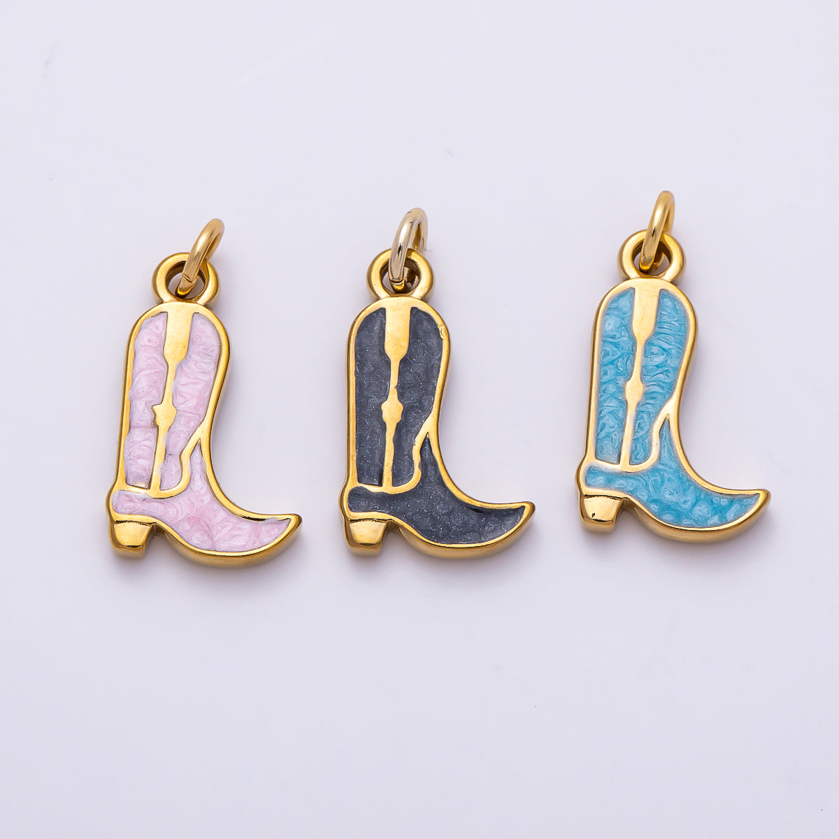 PVD Stainless Steel 18mm Pink, Blue, Black Enamel Cowboy Boots Charm | Charms-01444 ~ Charms-01446