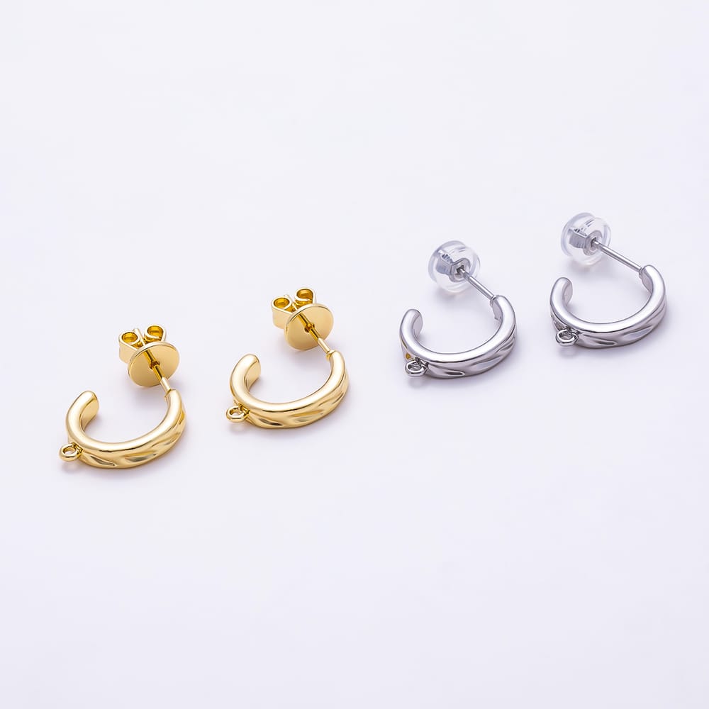16K Gold Filled 20mm Molten Wave Half Hoop Earring Findings | Findings-00570 - Findings-00571
