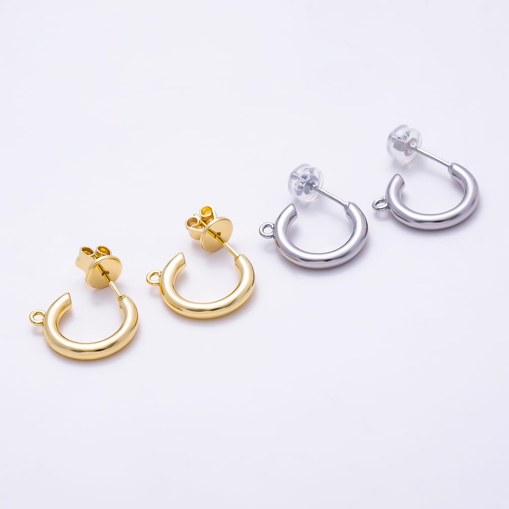 16K Gold Filled 22mm Simple Plain Half Hoop Earring Findings | Findings-00572 - Findings-00573