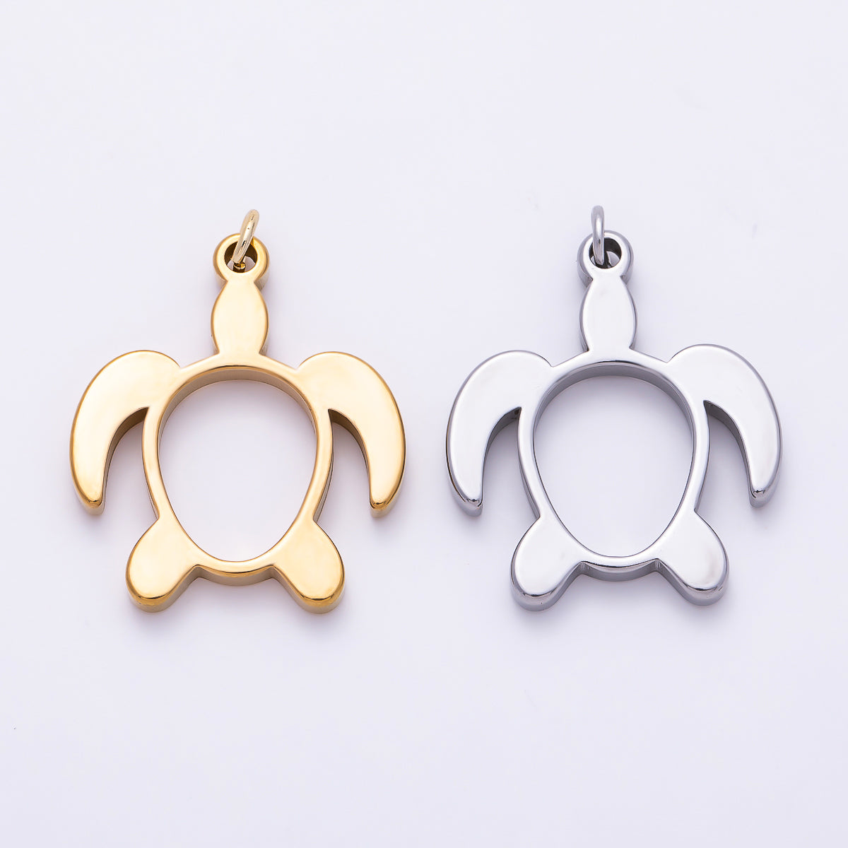 PVD Stainless Steel 27.5mm Turtle Tortoise Open Charm in Gold & Silver | Charms-01434 Charms-01435
