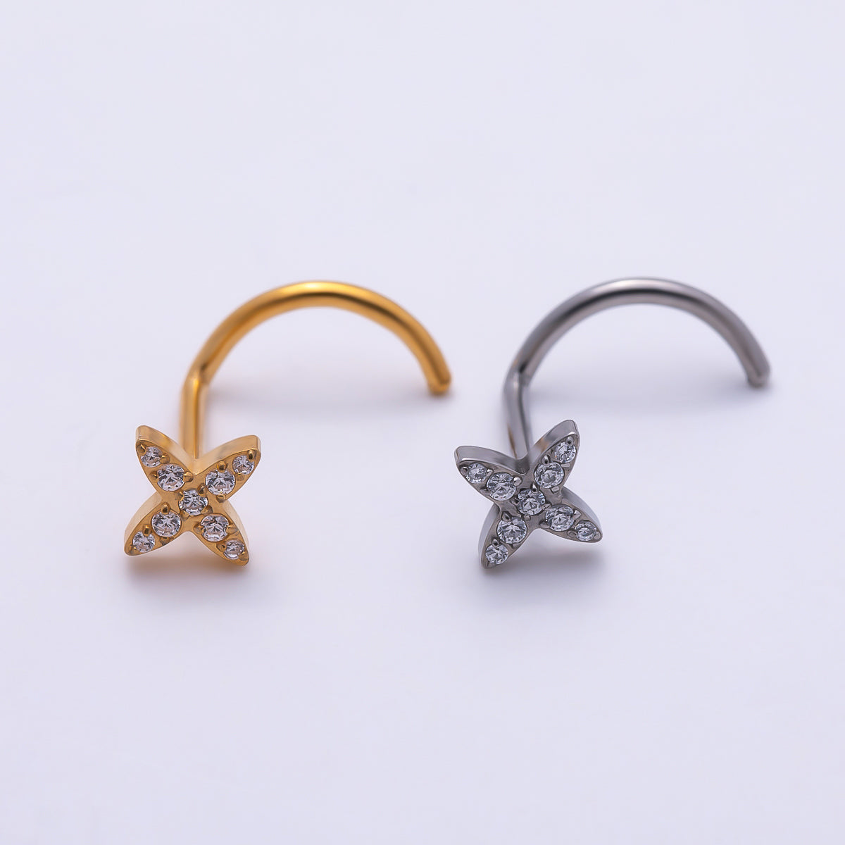 Titanium 5mm Celestial Star Micro Paved CZ Cartilage Nose Single Piercing Stud in Gold & Silver | Findings-00440 Findings-00441