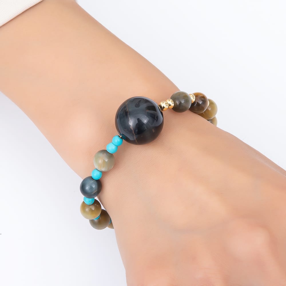 16K Gold Filled 4mm Tiger Eye Bead Round Gemstone Chain 18 Inch Necklace / Bracelet | WA-00350