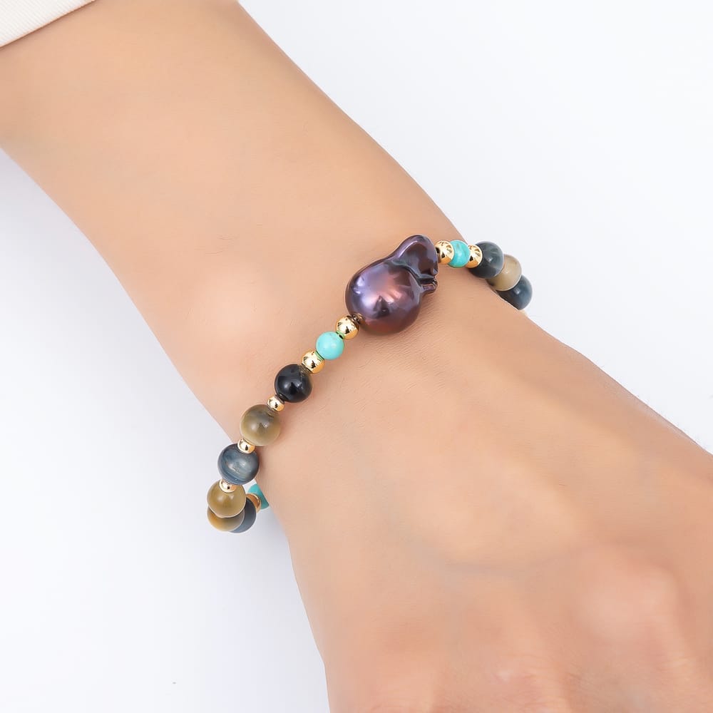 16K Gold Filled 6.5mm Purple Baroque Freshwater Pearl Multi Gemstone Chain 17.5 Inch Necklace, 7.5 Inch Bracelet | WA-00346 WA-00539