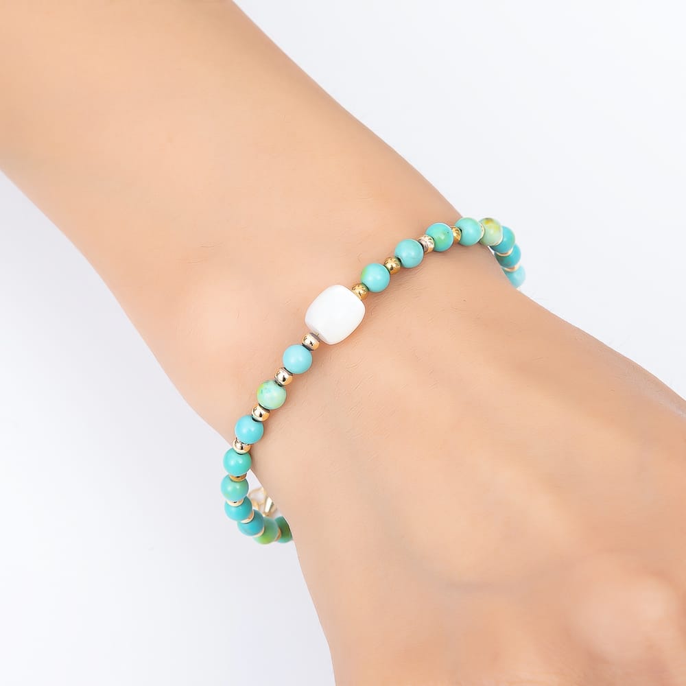 16K Gold Filled 4.5mm Blue Turquoise Round Bead Gemstone Chain 18 Inch Necklace, 8 Inch Bracelet  | WA-00329 WA-00643
