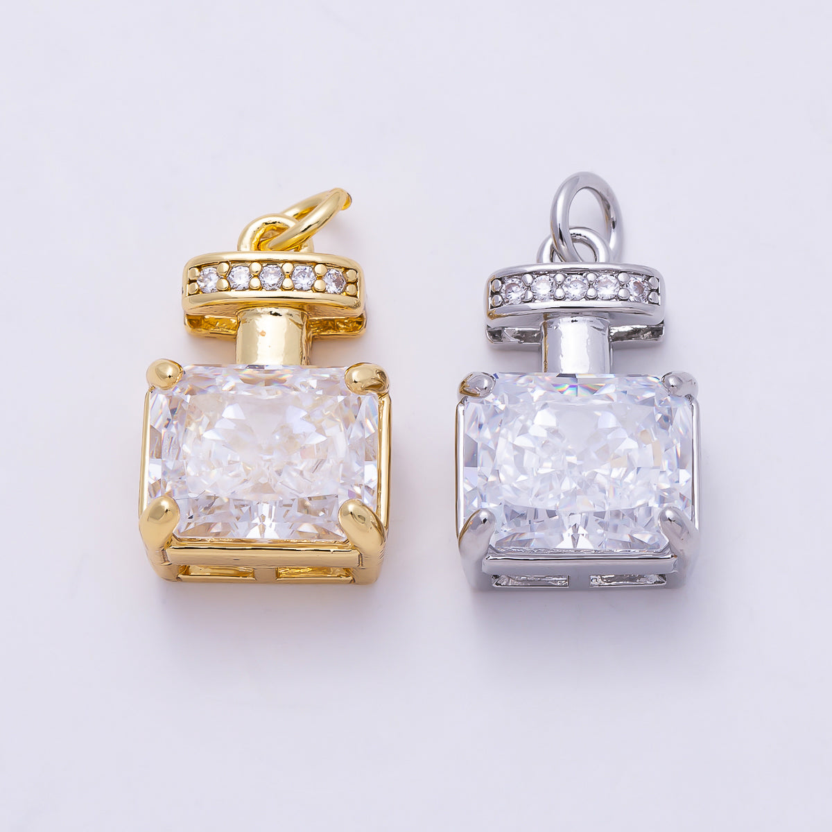 16K Gold Filled 17mm Clear Baguette Micro Paved CZ Perfume Charm in Gold & Silver | Charms-01463 Charms-01464