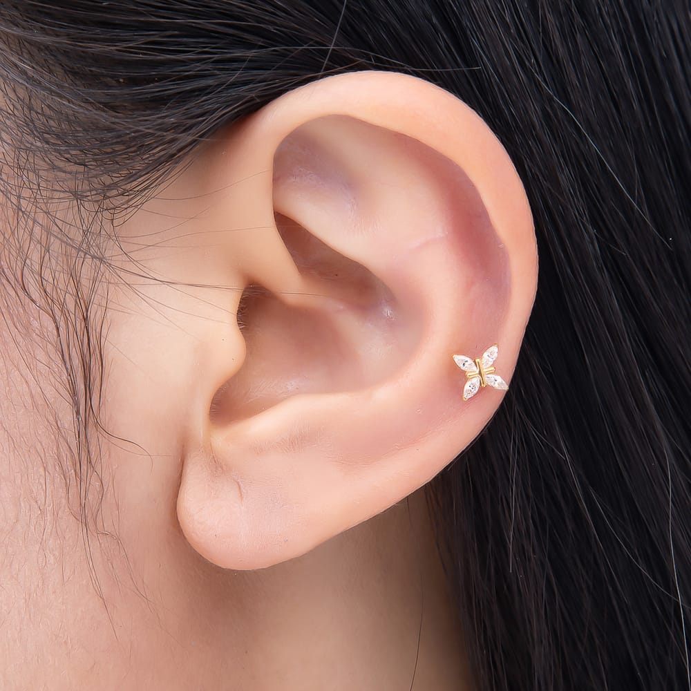 Titanium 5mm Marquise CZ Celestial Star Cartilage Piercing Flat Back Stud in Gold & Silver | BJ-00261 BJ-00262