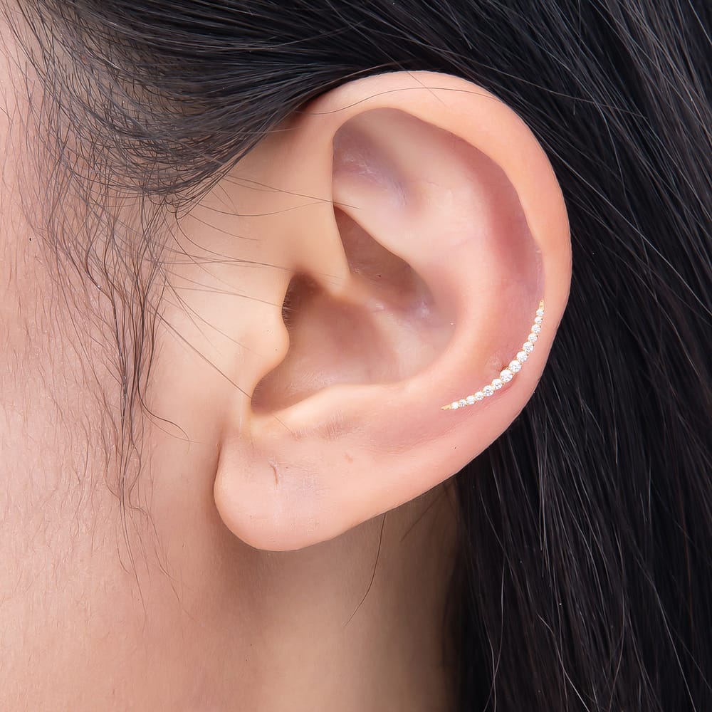 Titanium 3.5mm Micro Paved CZ Curved Cartilage Piercing Flat Back Stud in Gold & Silver | BJ-00265 BJ-00266