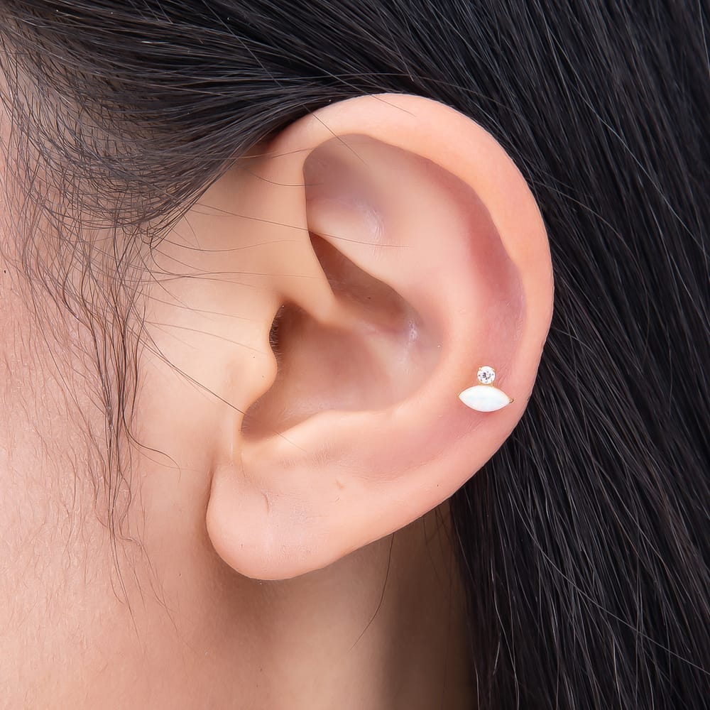Titanium 5mm White Opal Marquise CZ Cartilage Piercing Flat Back Stud in Gold & Silver | BJ-00271 BJ-00272