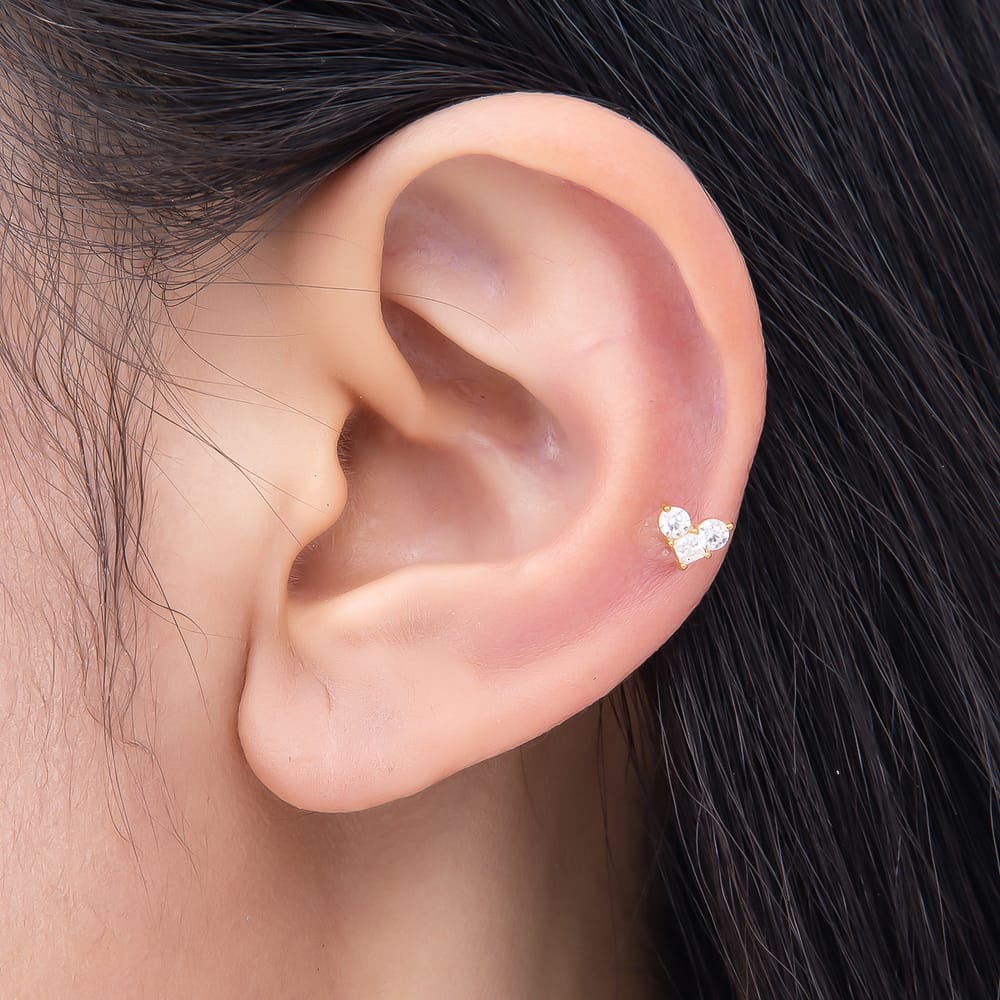 Titanium 4.5mm Clear CZ Heart Mini Cartilage Piercing Flat Back Stud in Gold & Silver | BJ-00329 BJ-00330