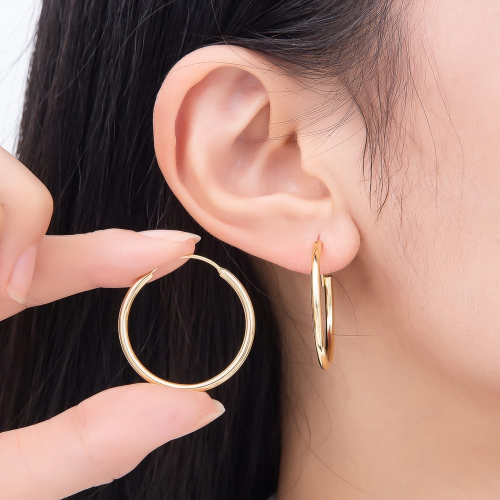 16K Gold Filled 30mm Minimalist Endless Sleeper Hoop Earrings in Gold & Silver | Earrings-01247 Earrings-01248