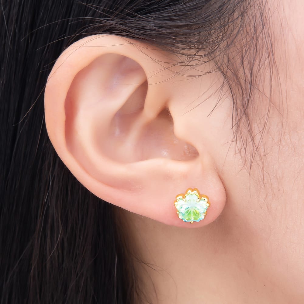 16K Gold Filled 17mm Blue, Purple, Green, Orange CZ Prong Bezel Flower Stud Earrings | Earrings-01239 ~ Earrings-01242