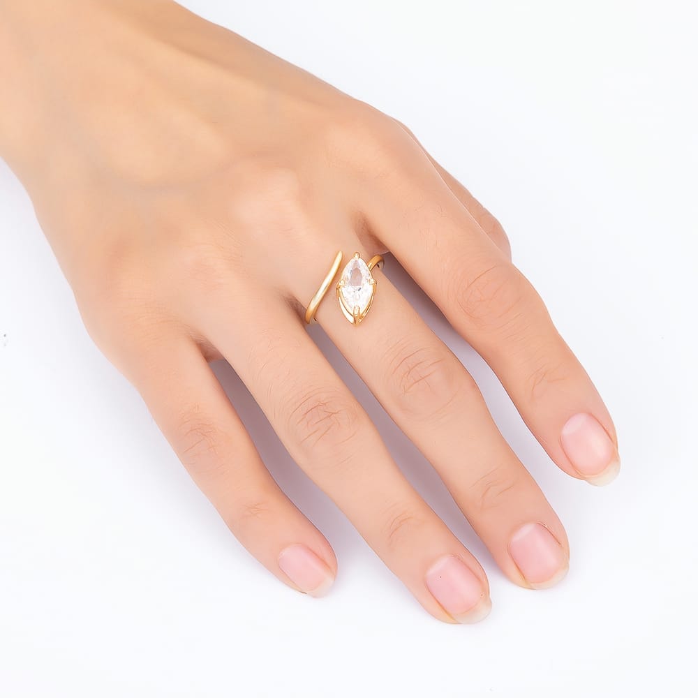 16K Gold Filled Clear CZ Marquise Wrap Ring | Rings-00444