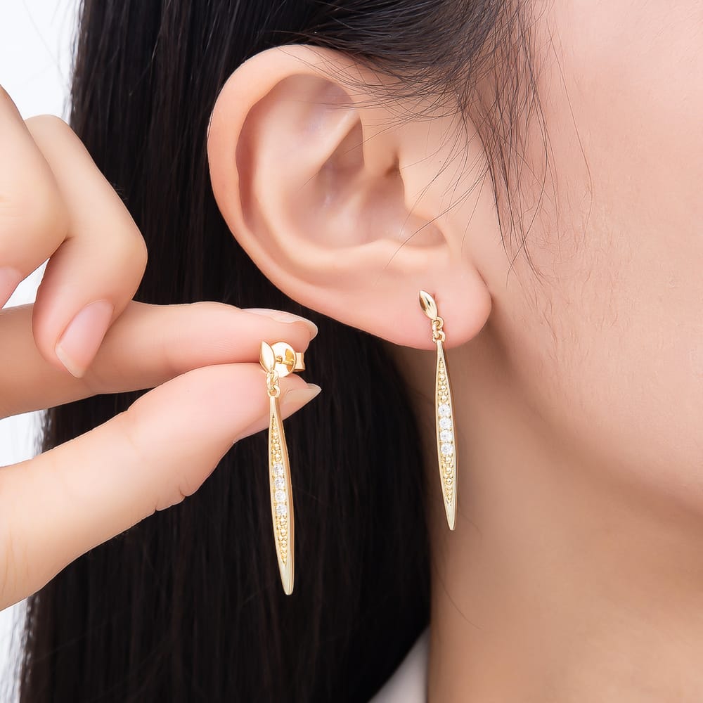 14K Gold Filled 42mm Micro Paved Navette Geometric Drop Stud Earrings | Earrings-01212