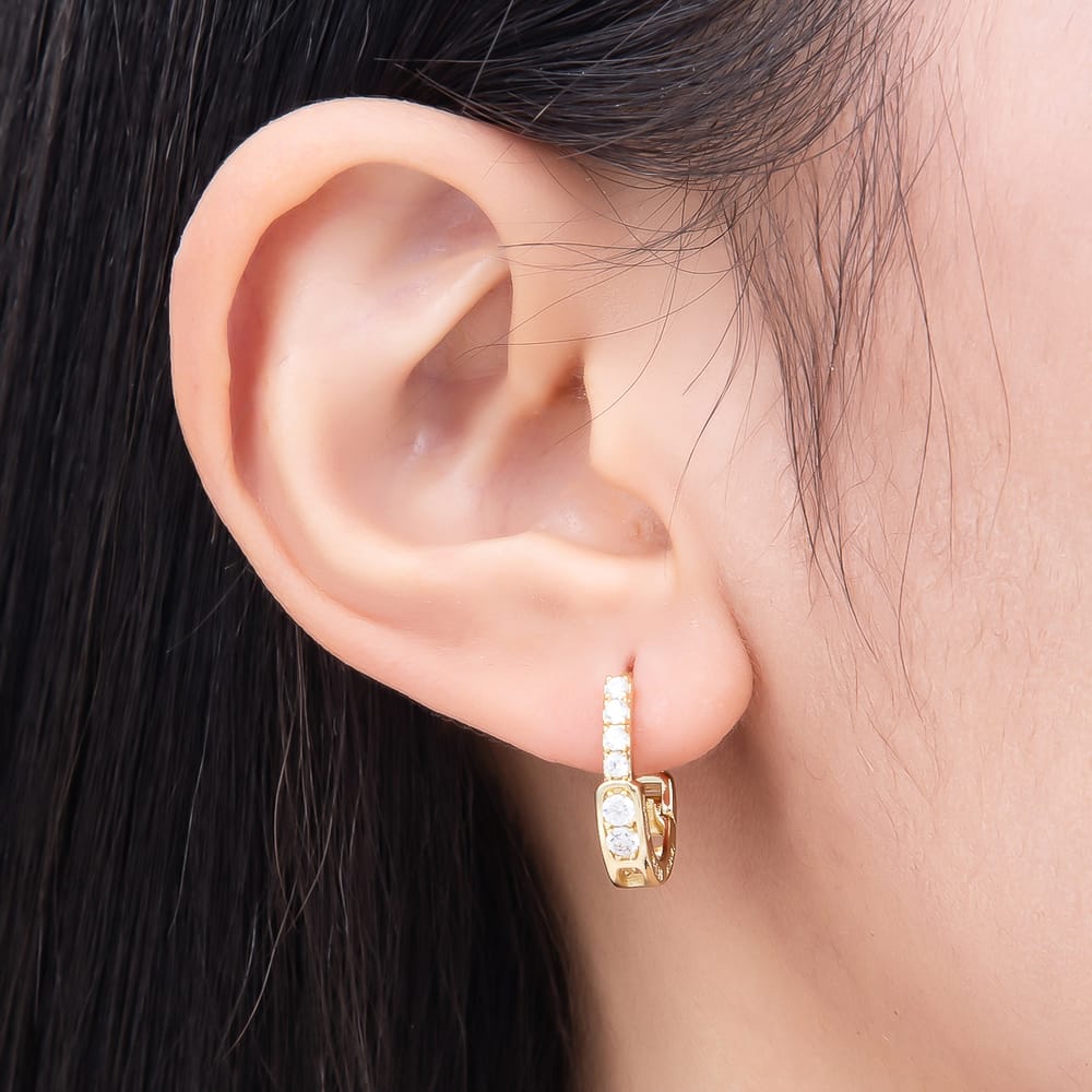 14K Gold Filled 17mm Clear Micro Paved CZ Oblong U-Shaped Huggie | Earrings-01201
