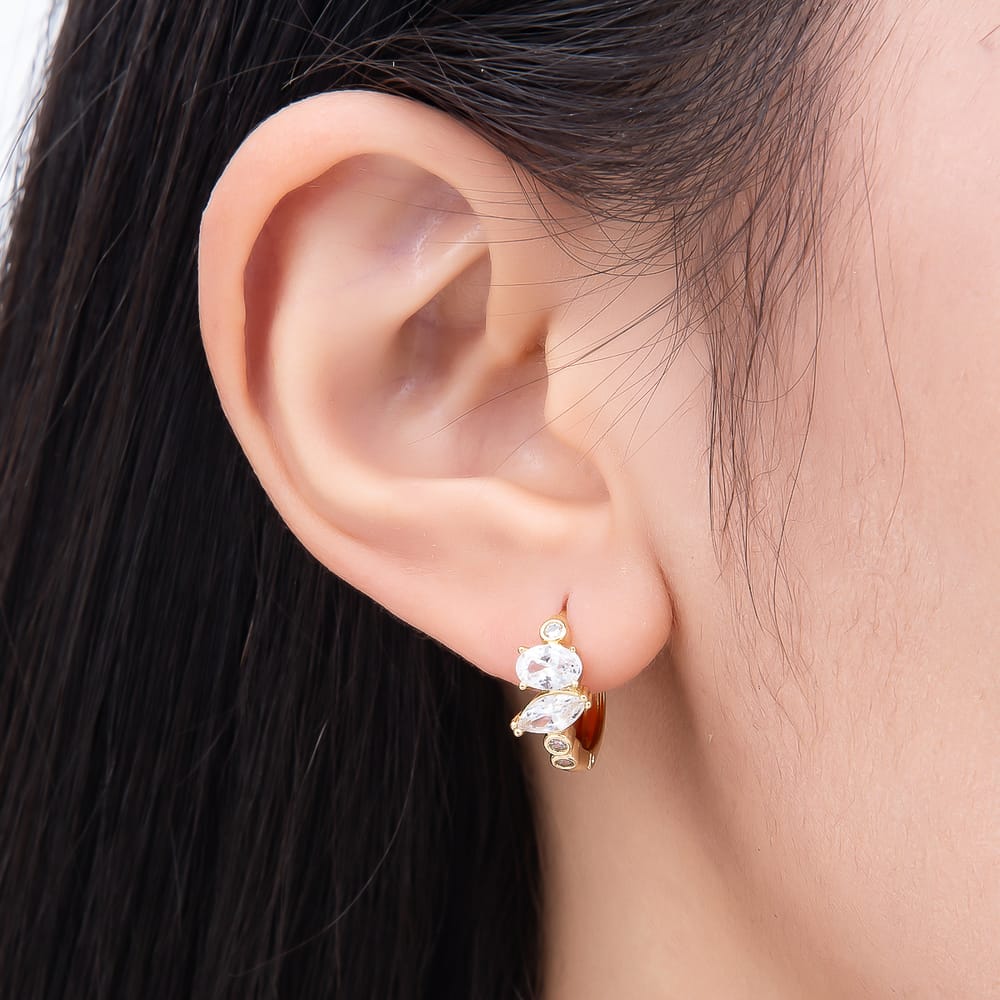 14K Gold Filled 12mm Clear CZ Round Oval Cartilage Huggie | Earrings-01202