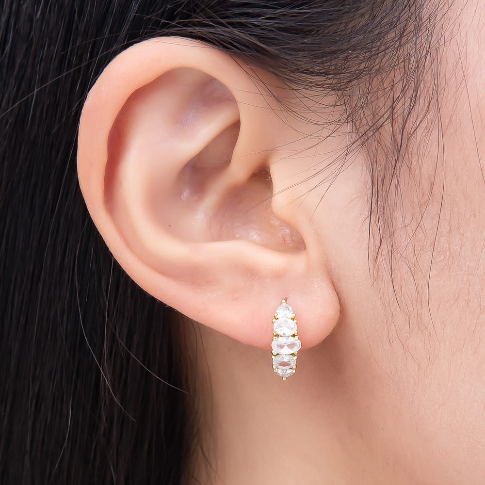 14K Gold Filled 14mm Clear CZ Oval Graduated Lined Cartilage Huggie | Earrings-01200