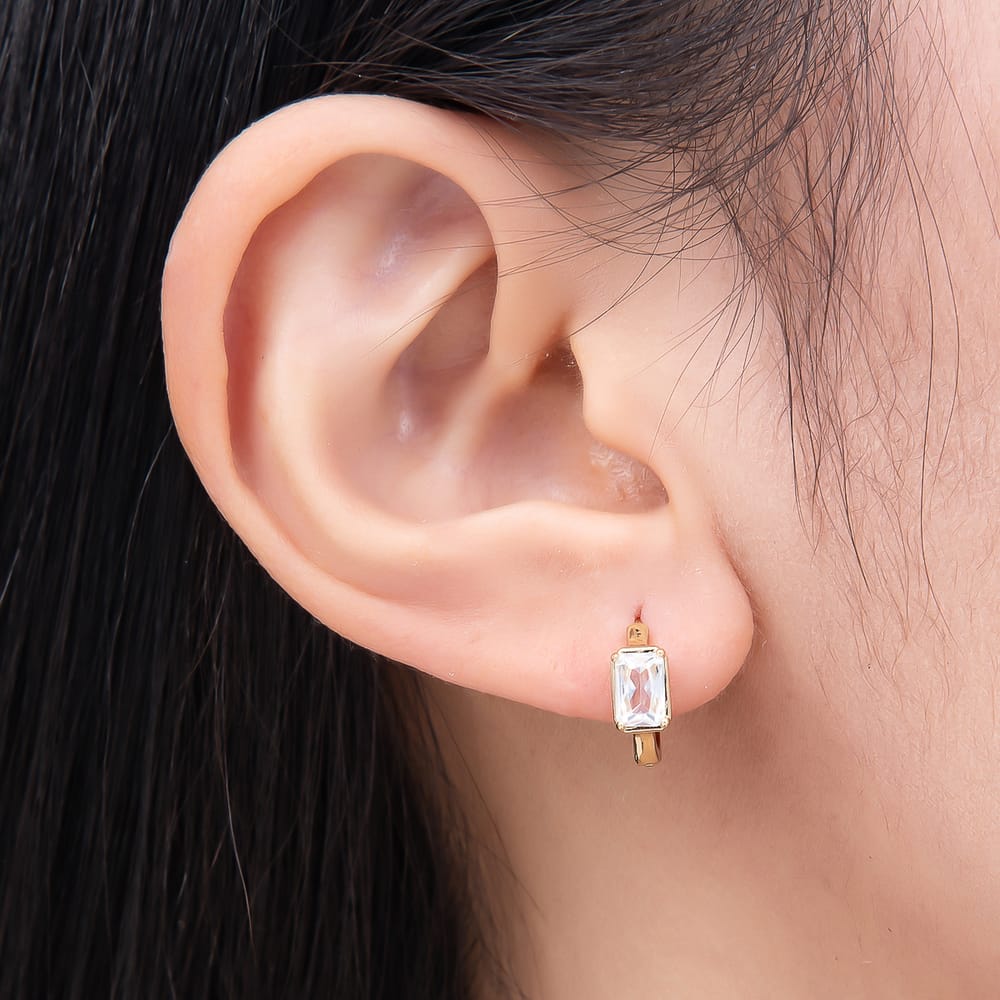 14K Gold Filled 12mm Clear CZ Baguette Cartilage Huggie | Earrings-01203