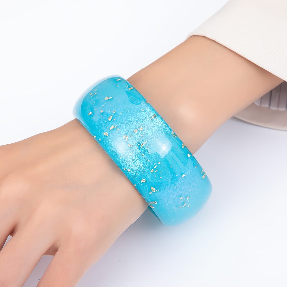 Pink, Green, Black Marble Resin Acrylic Wide Bangle Bracelet | WA-02266