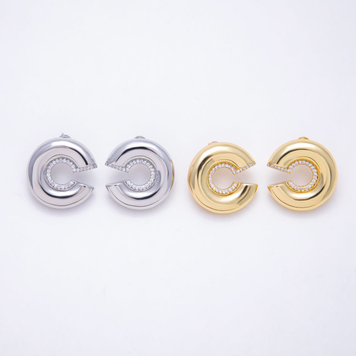 16K Gold Filled 26mm Simple Plain Chunky C-Hoop Earrings | Earrings-00827 - Earrings-00828