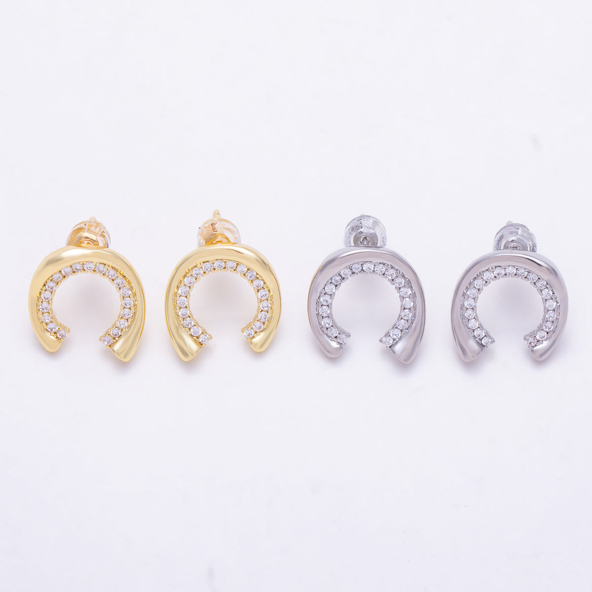 16K Gold Filled 14mm Horseshoe Curved Open U Shaped Hoop Earrings | Earrings-00829 - Earrings-00830